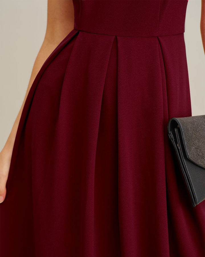 SALE | Wine Red Pleated Slip Maxi Dress