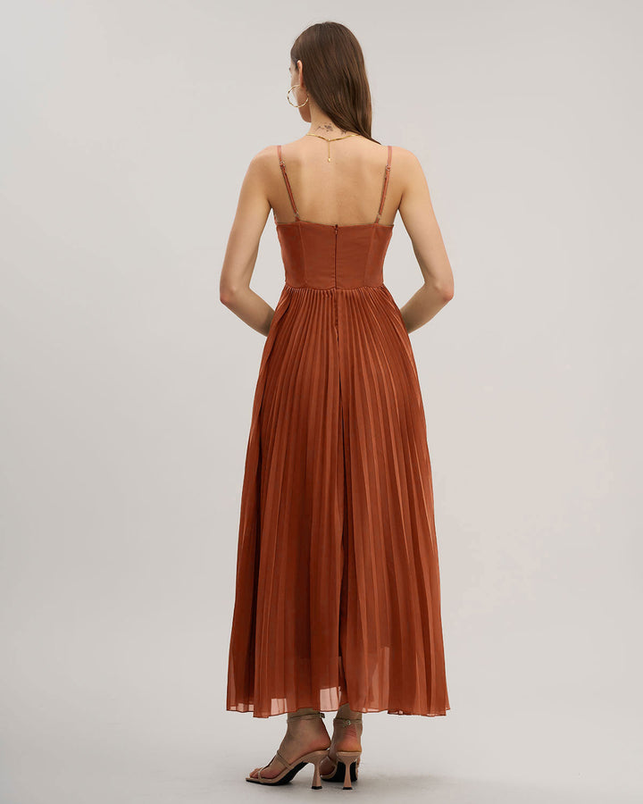 SALE | Caramel Sweetheart Neck Flowy Slip Maxi Dress