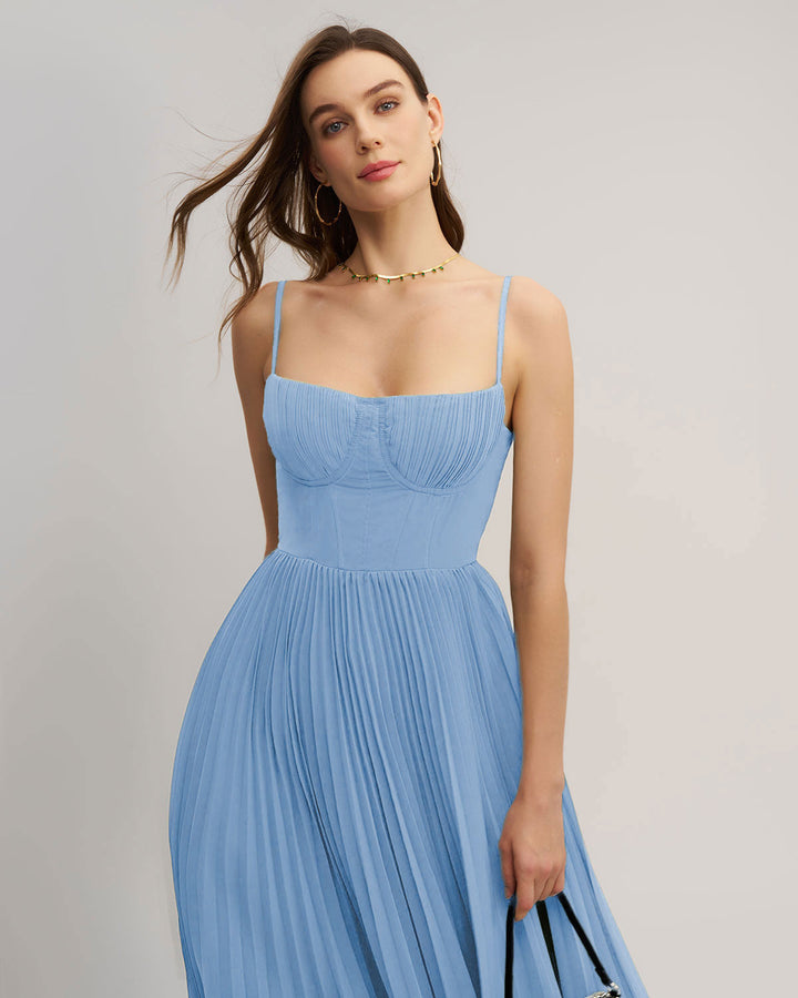SALE | Blue Sweetheart Neck Flowy Slip Maxi Dress