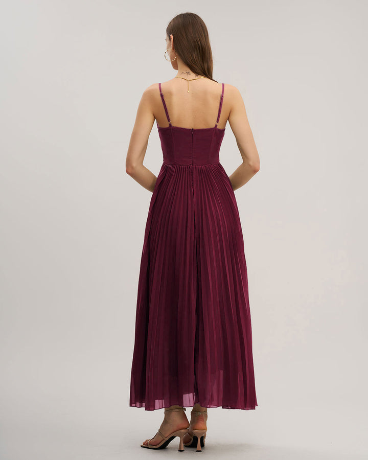 SALE | Wine Red Sweetheart Neck Flowy Maxi Dress