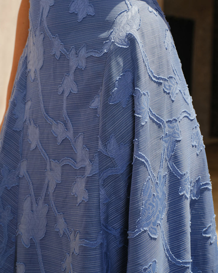 SALE | Blue Jacquard Ruched Slip Maxi Dress