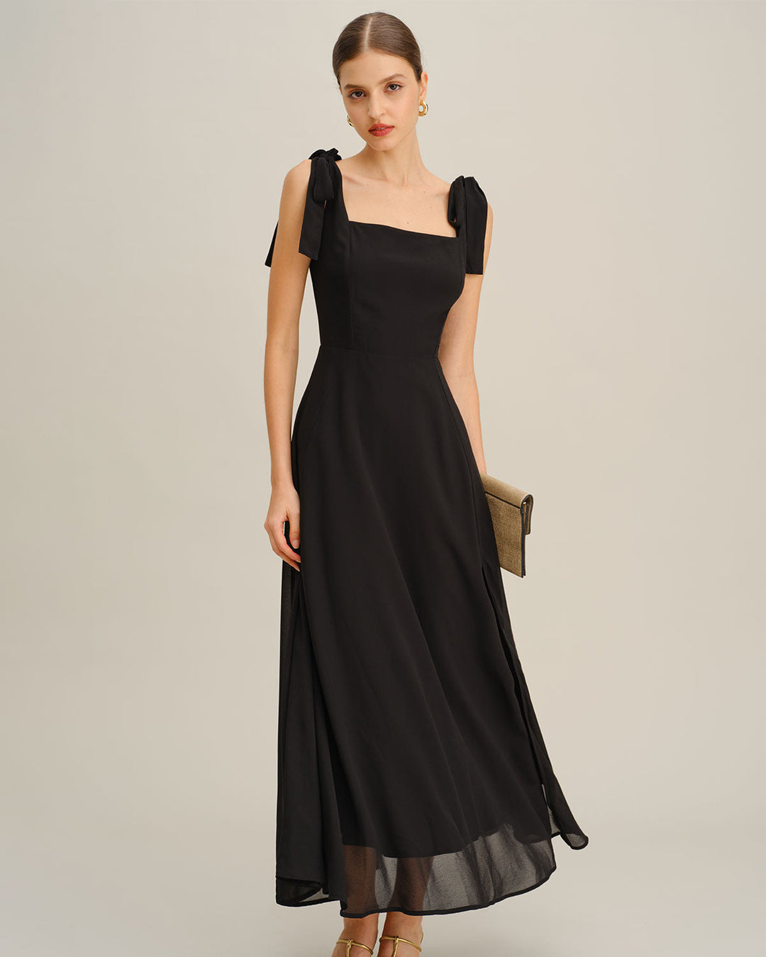 SALE | Black Chiffon Tie Strap Maxi Dress