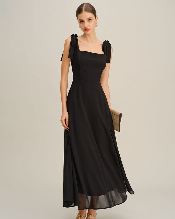 SALE | Black Chiffon Tie Strap Maxi Dress