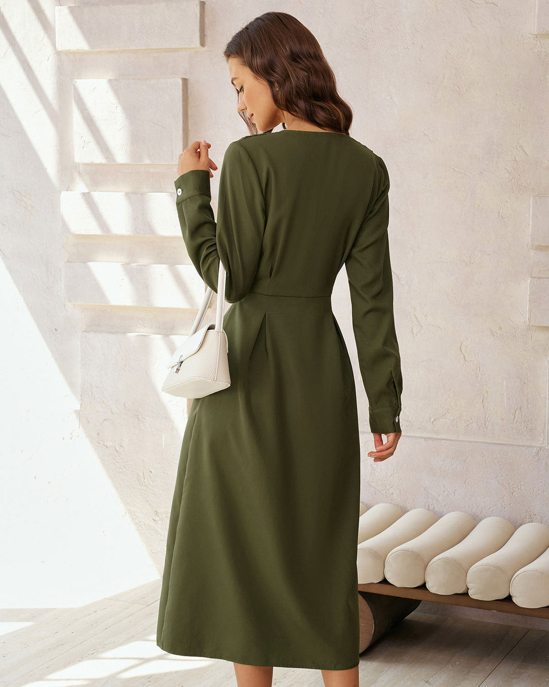 SALE | Green Ruched Button A-Line Maxi Dress