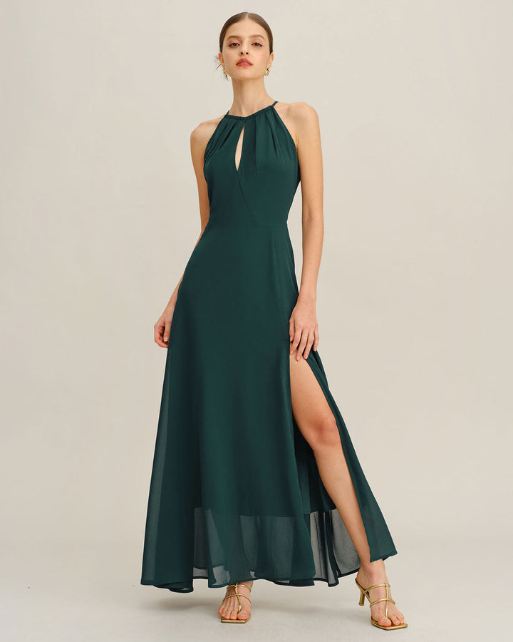 SALE | Green Chiffon Slit Maxi Dress