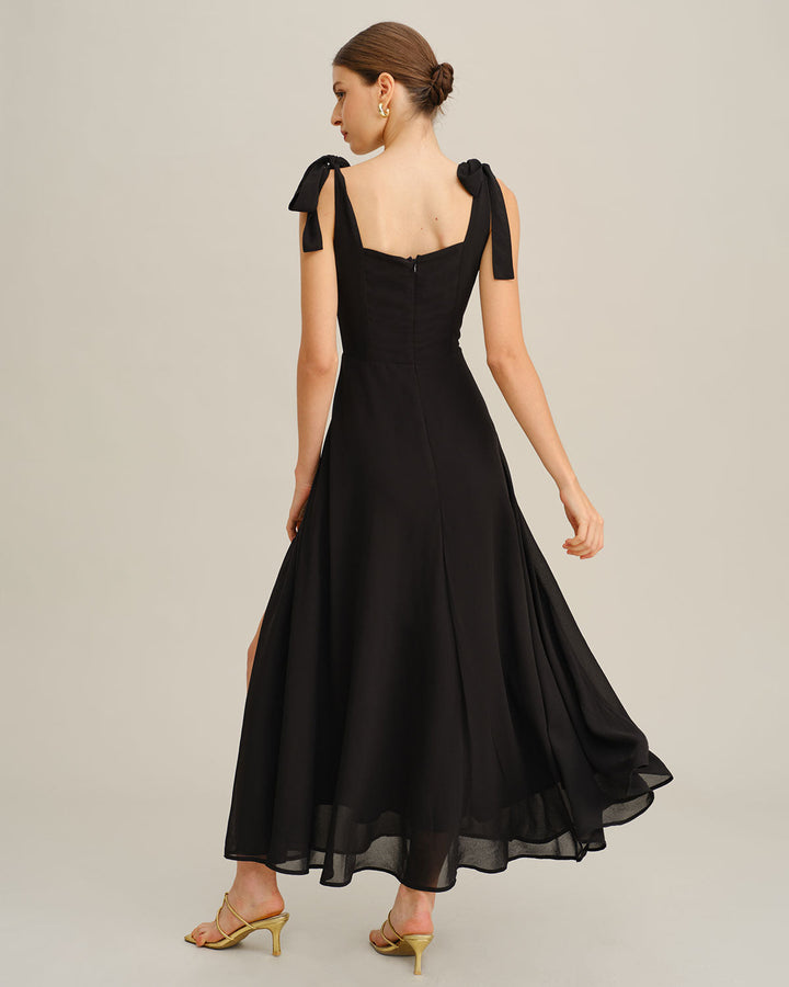 SALE | Black Chiffon Tie Strap Maxi Dress