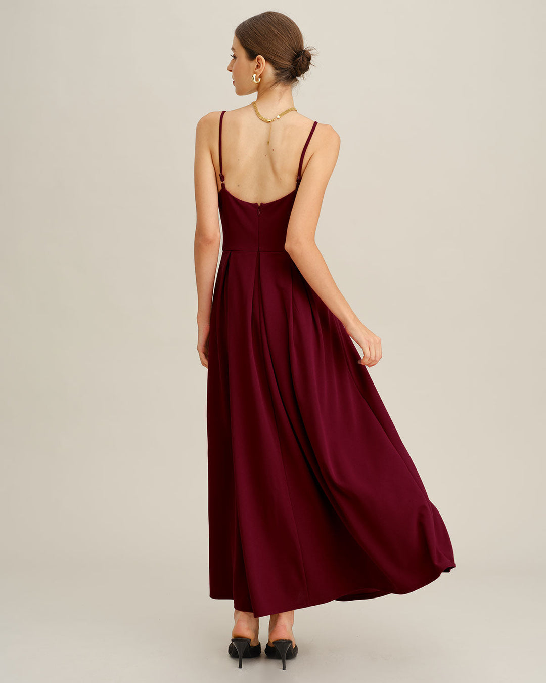 SALE | Wine Red Pleated Slip Maxi Dress