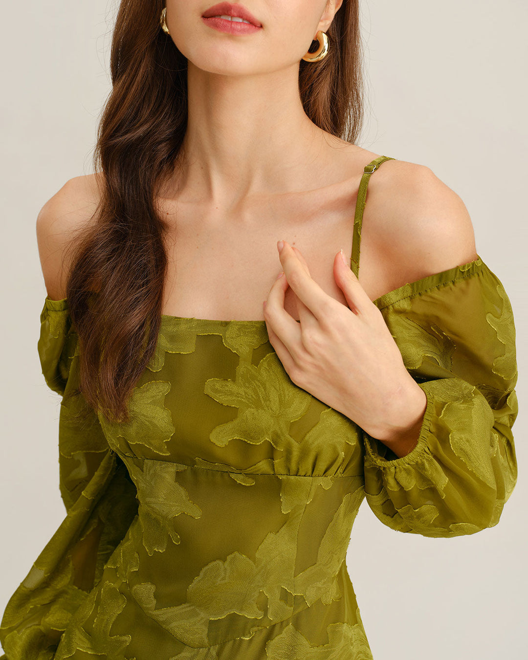 SALE | Green Floral Square Neck A-Line Maxi Dress