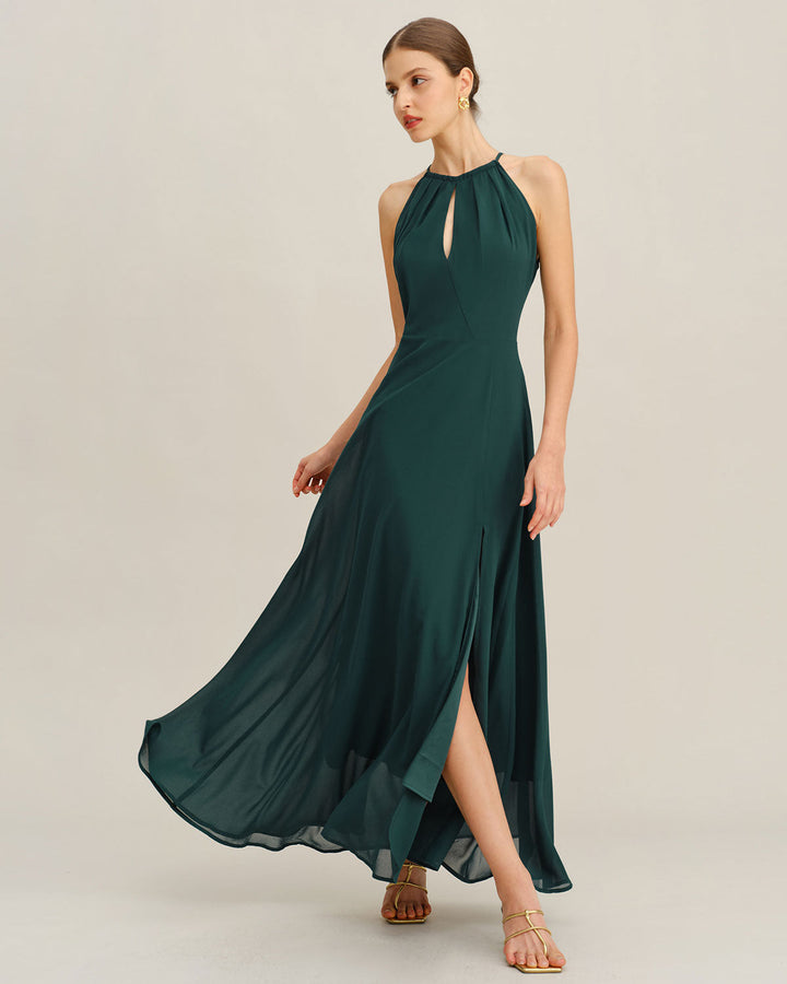 SALE | Green Chiffon Slit Maxi Dress
