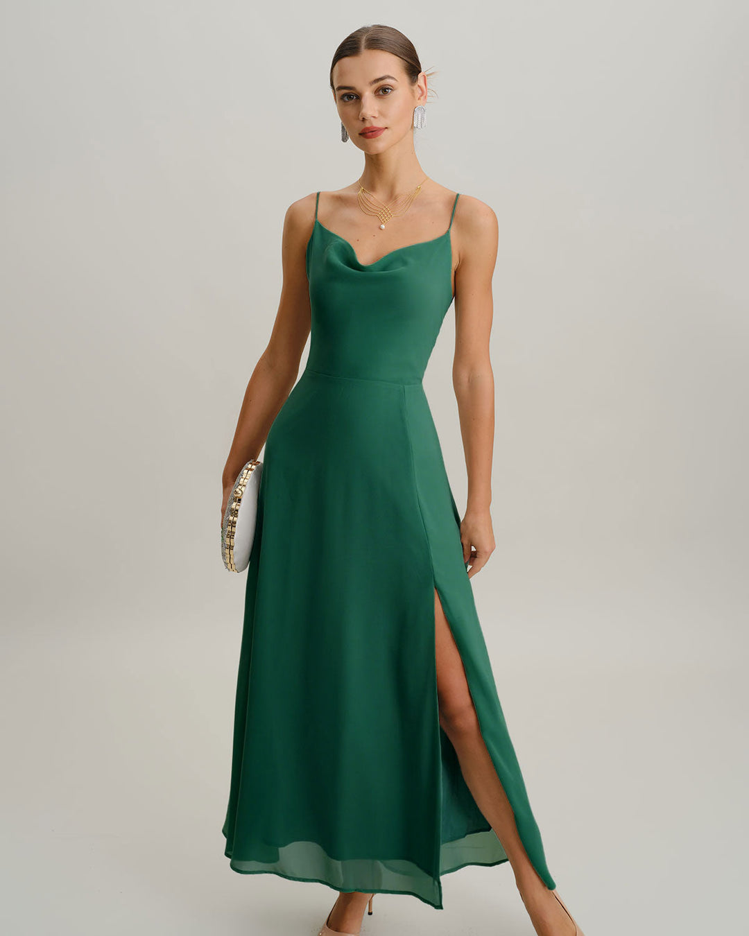 SALE | Green Cowl Neck Slip Maxi Dress