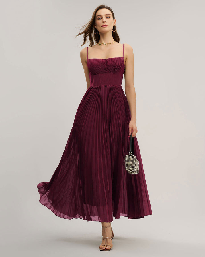 SALE | Wine Red Sweetheart Neck Flowy Maxi Dress
