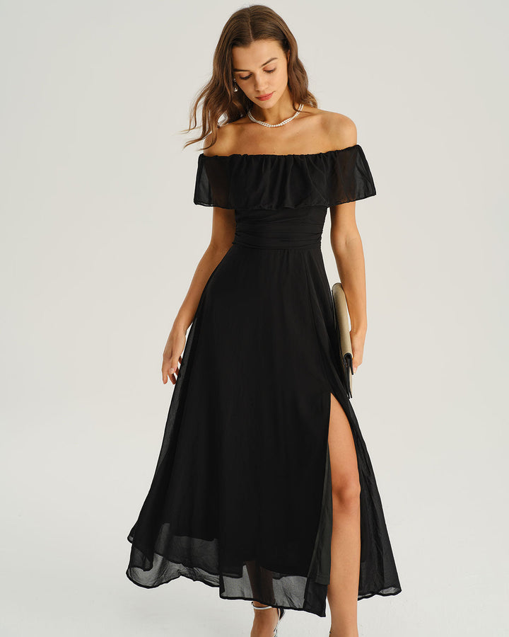SALE | Black Off The Shoulder A-Line Maxi Dress