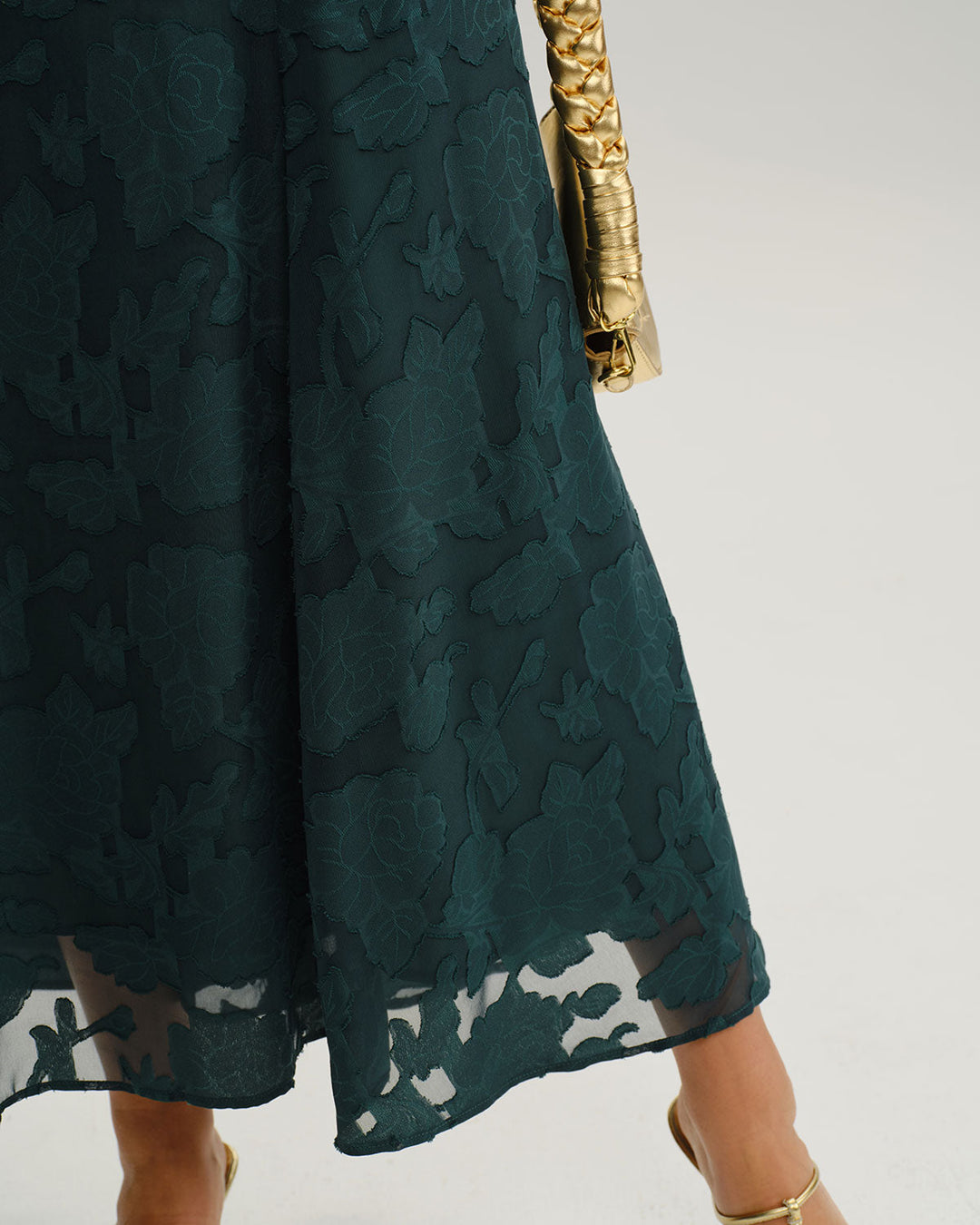 SALE | Green Jacquard A-Line Slip Maxi Dress