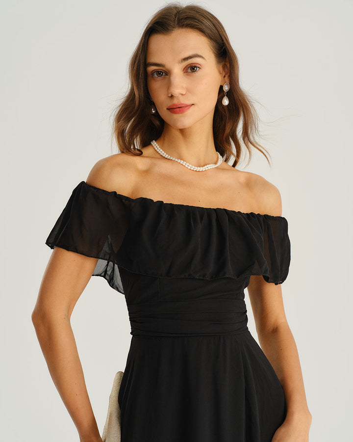 SALE | Black Off The Shoulder A-Line Maxi Dress