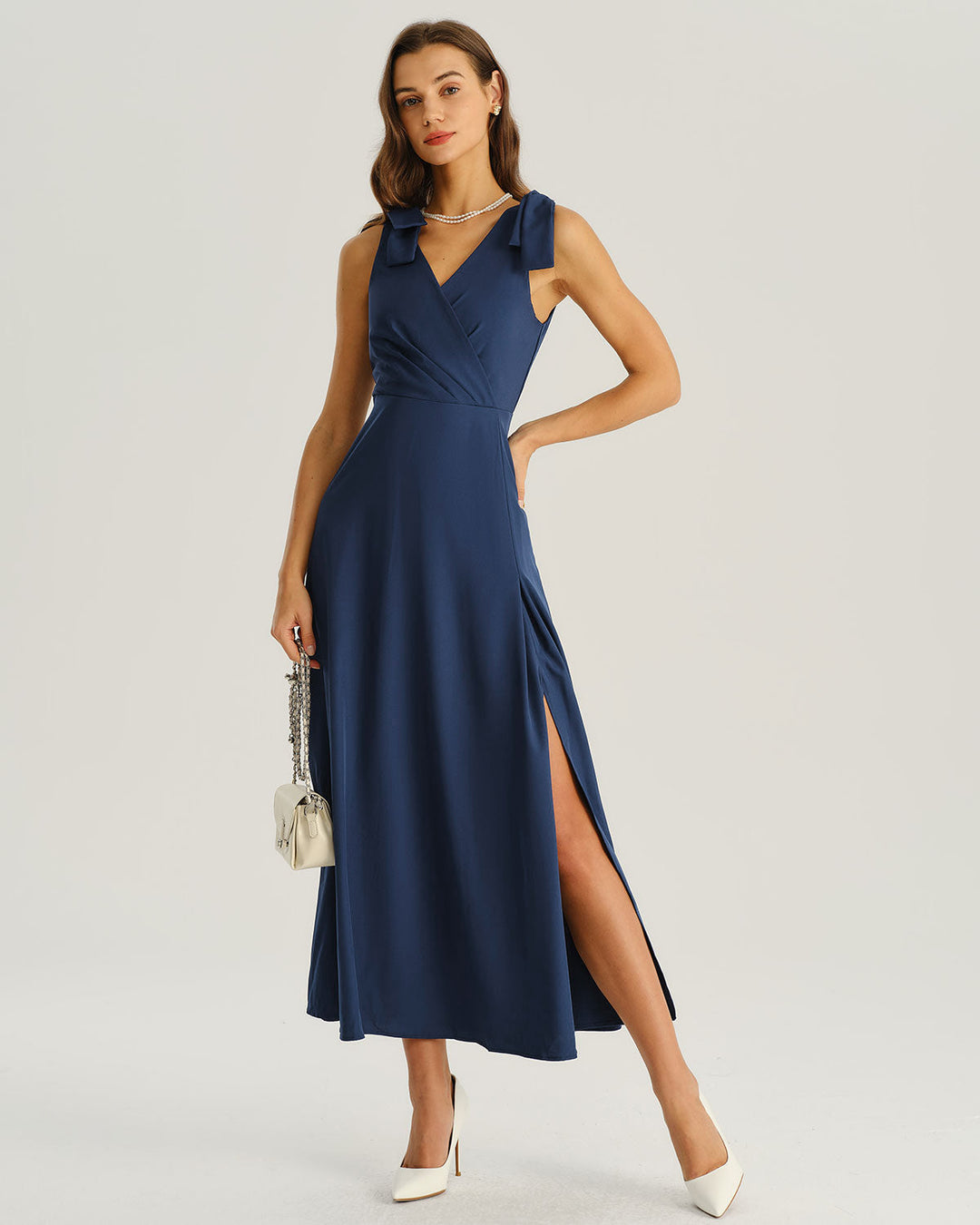 SALE | Navy Ruched Wrap A-Line Maxi Dress