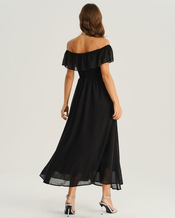 SALE | Black Off The Shoulder A-Line Maxi Dress
