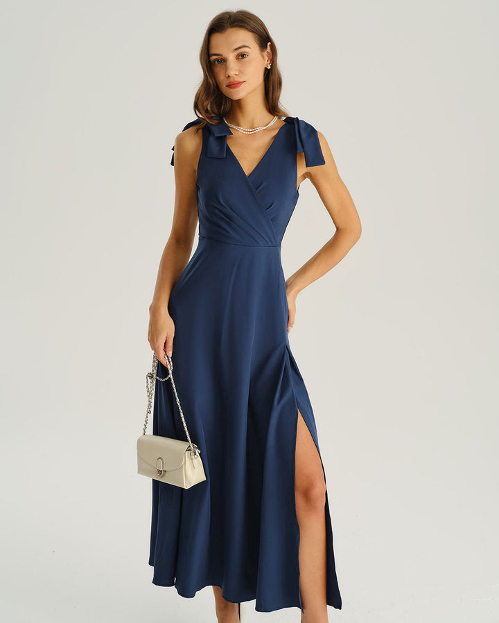 SALE | Navy Ruched Wrap A-Line Maxi Dress