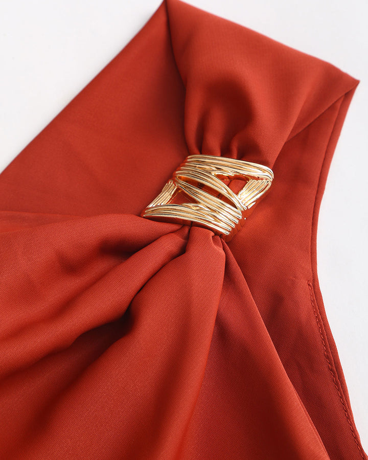 SALE | Brick Red Cowl Neck Sleeveless Midi Dress