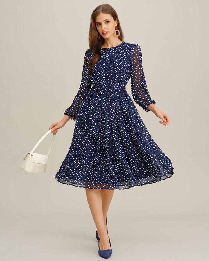 SALE | Blue Polka Dot A-Line Midi Dress
