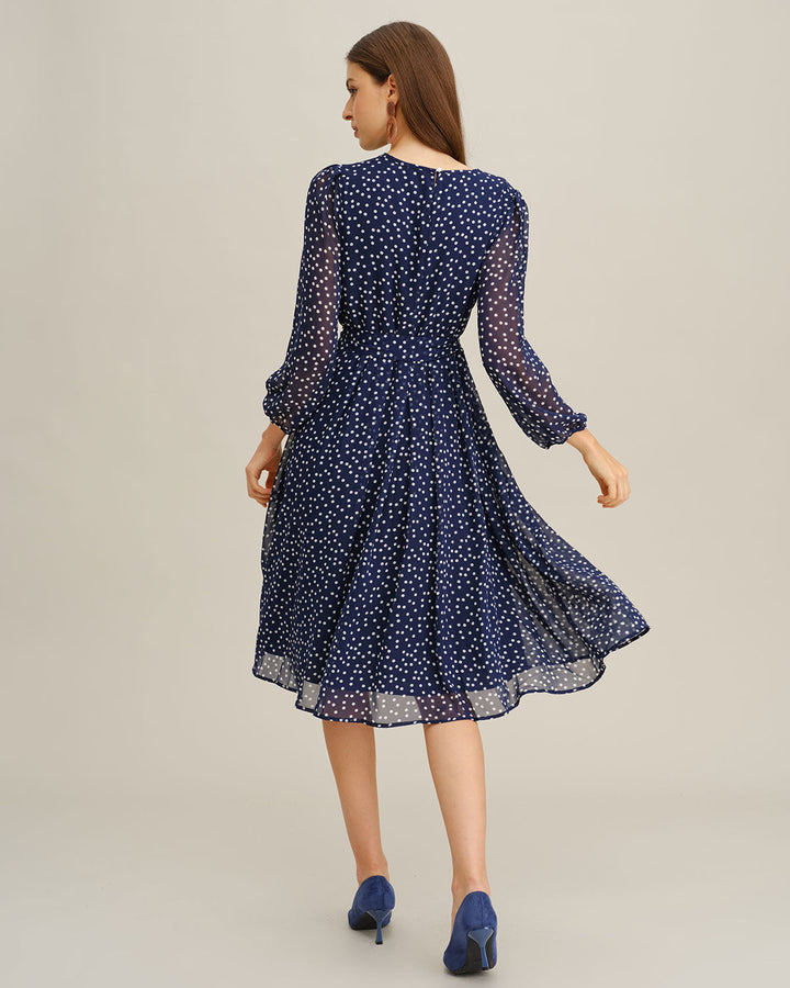 SALE | Blue Polka Dot A-Line Midi Dress