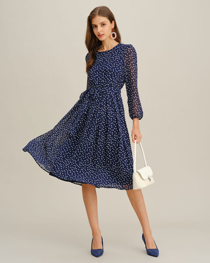 SALE | Blue Polka Dot A-Line Midi Dress
