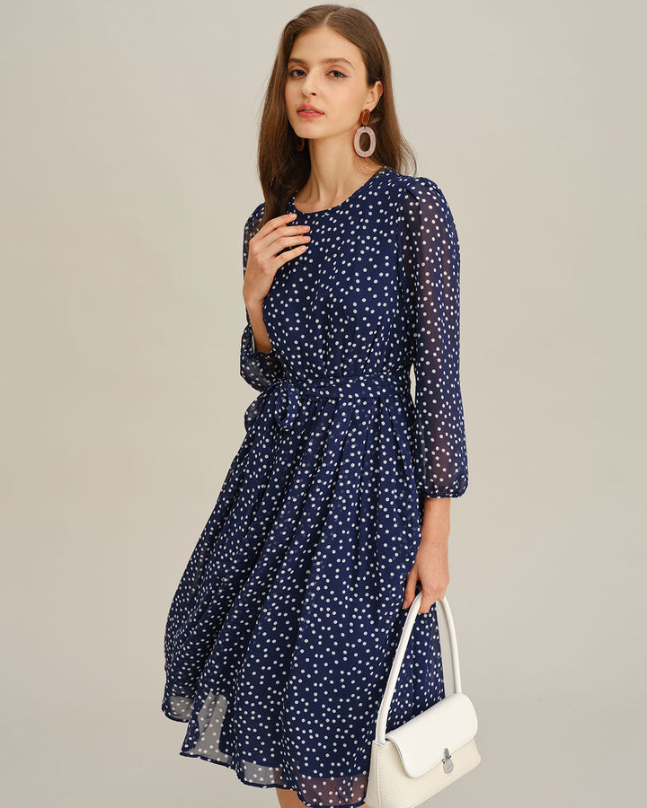 SALE | Blue Polka Dot A-Line Midi Dress