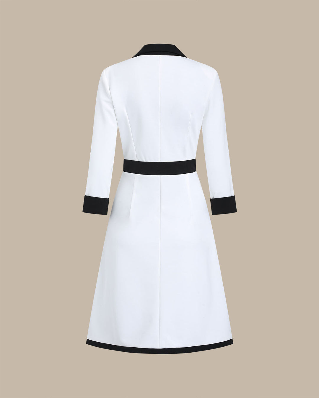 SALE | White Contrasting V Neck Button Midi Dress