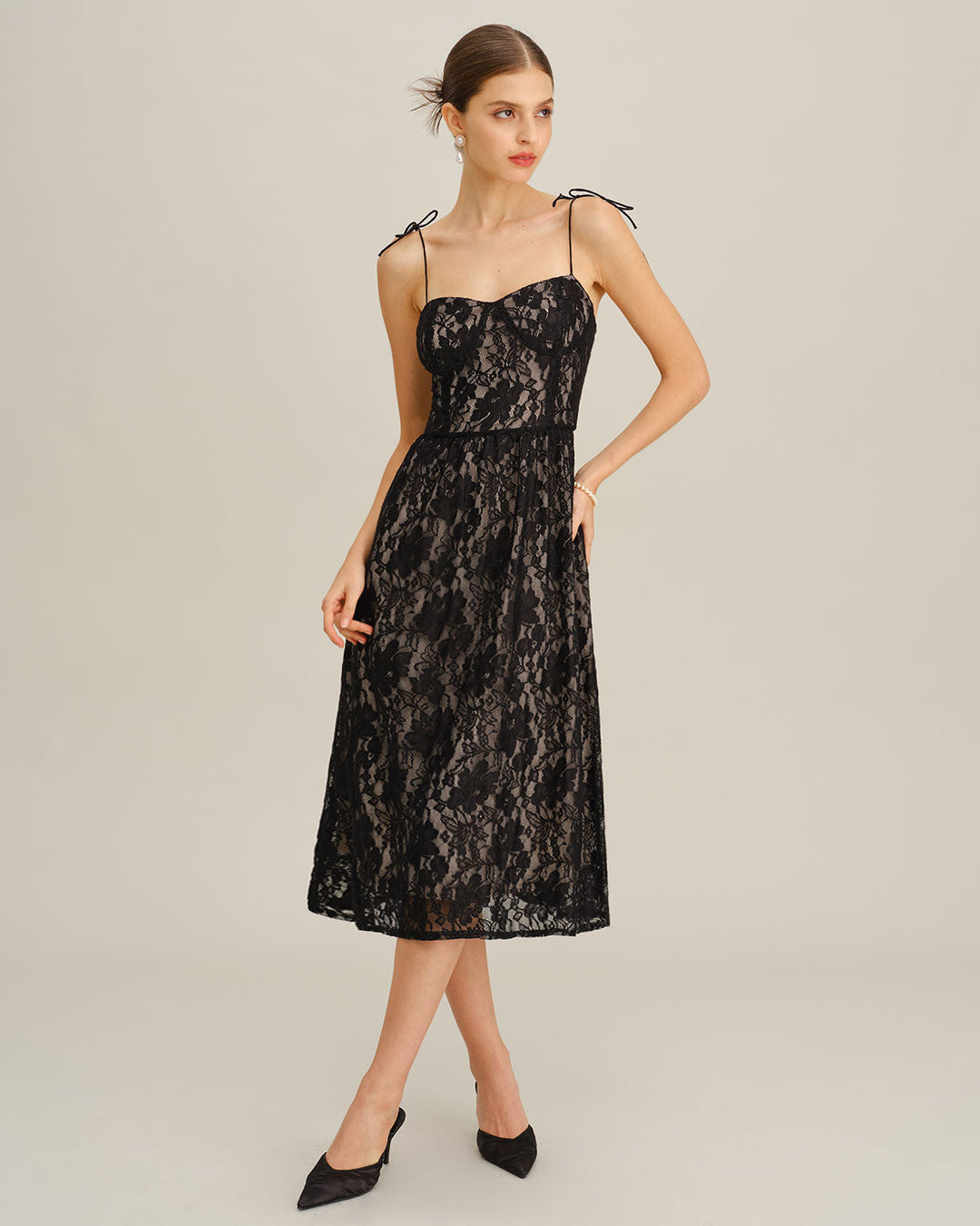 SALE | Black Sweetheart Neck A-Line Slip Midi Dress