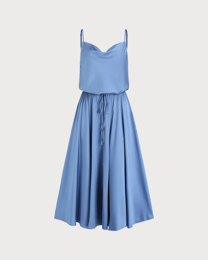 SALE | Blue Cowl Neck Slip Midi Dress