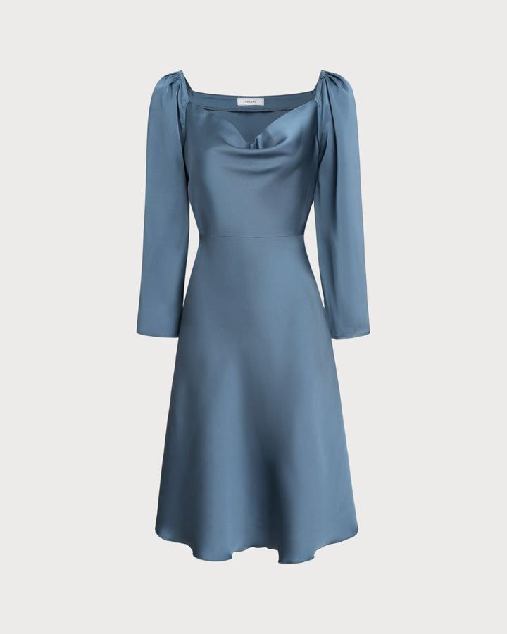 SALE | Blue Cowl Neck A-Line Midi Dress