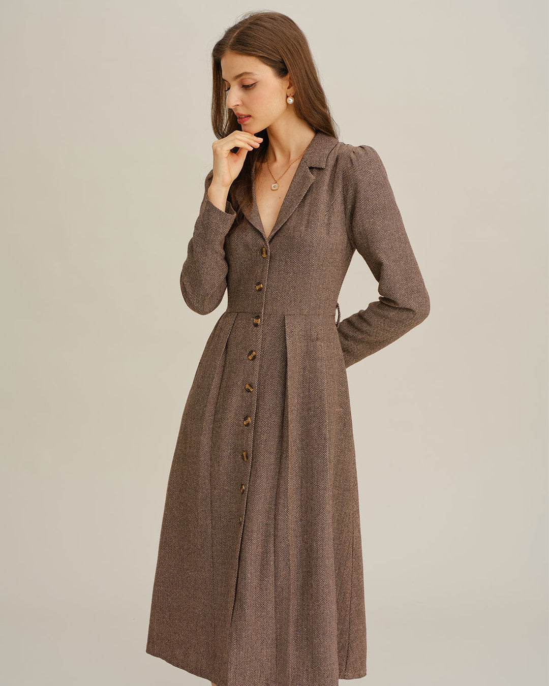 SALE | Brown A-Line Pleated Midi Dress