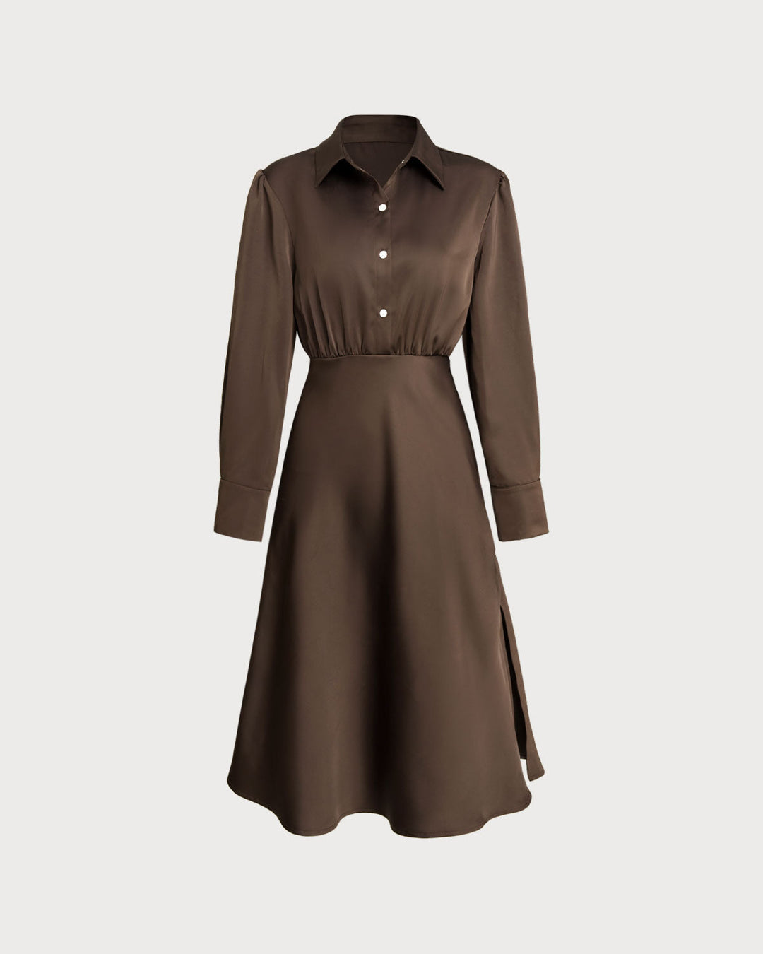 SALE | Coffee Ruched Button Midi Dress