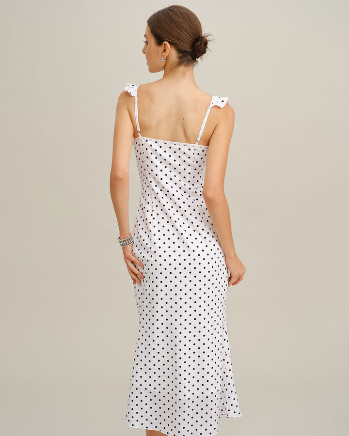 SALE | White Polka Dot Ruffle Midi Dress