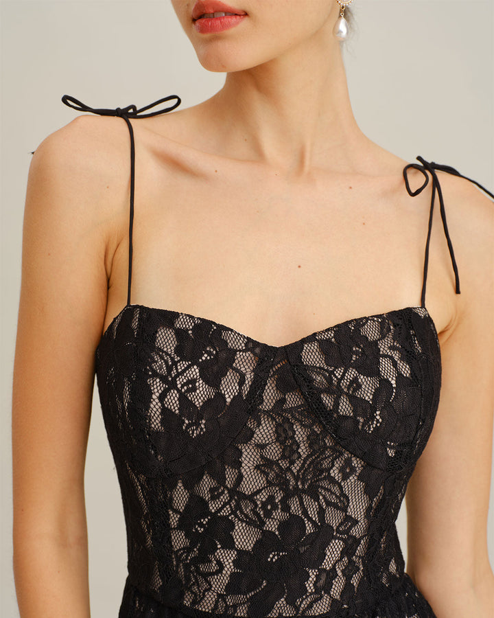 SALE | Black Sweetheart Neck A-Line Slip Midi Dress