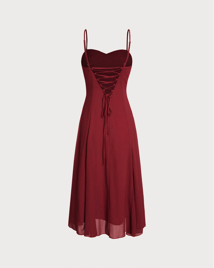 SALE | Red A-Line Corset Slip Midi Dress