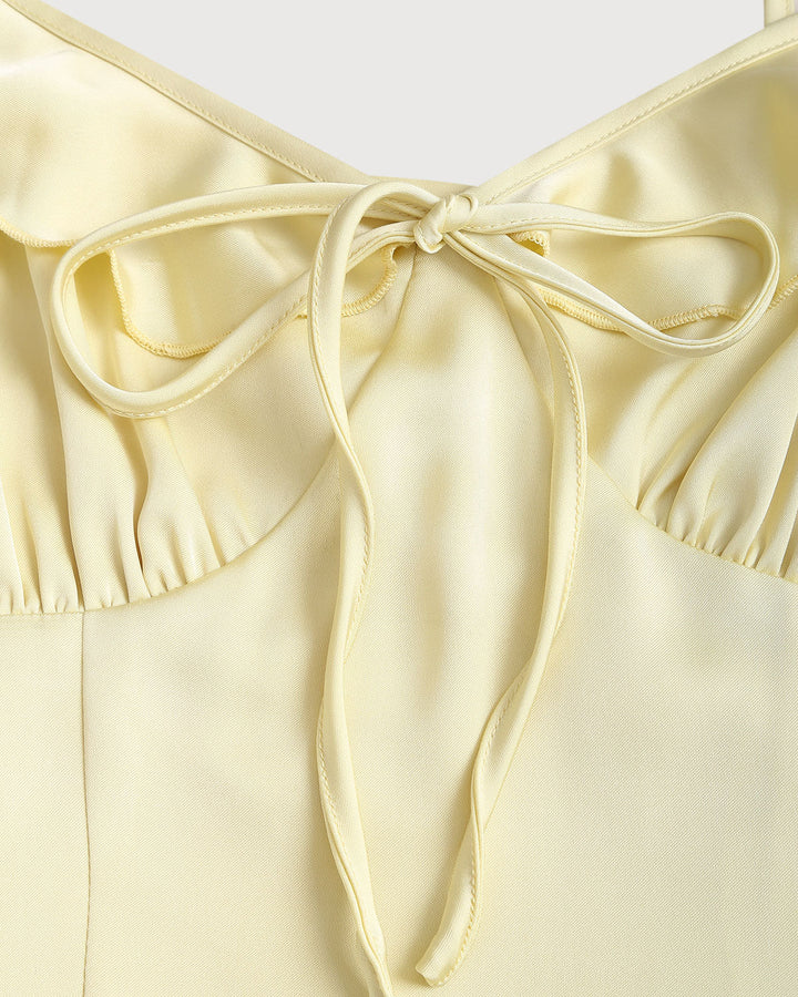SALE | Yellow V Neck Ruffle Mermaid Midi Dress