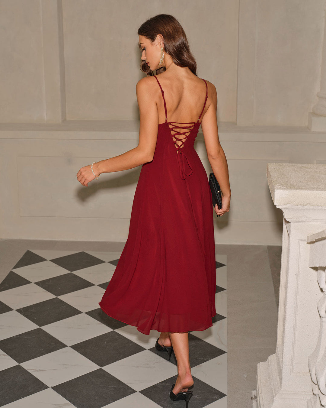 SALE | Red A-Line Corset Slip Midi Dress
