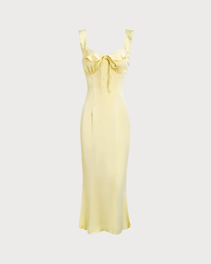 SALE | Yellow V Neck Ruffle Mermaid Midi Dress