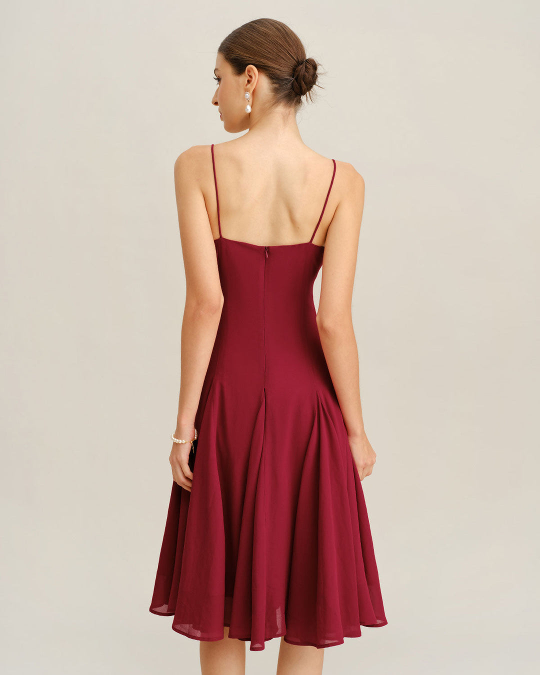 SALE | Red Chiffon A-Line Slip Midi Dress