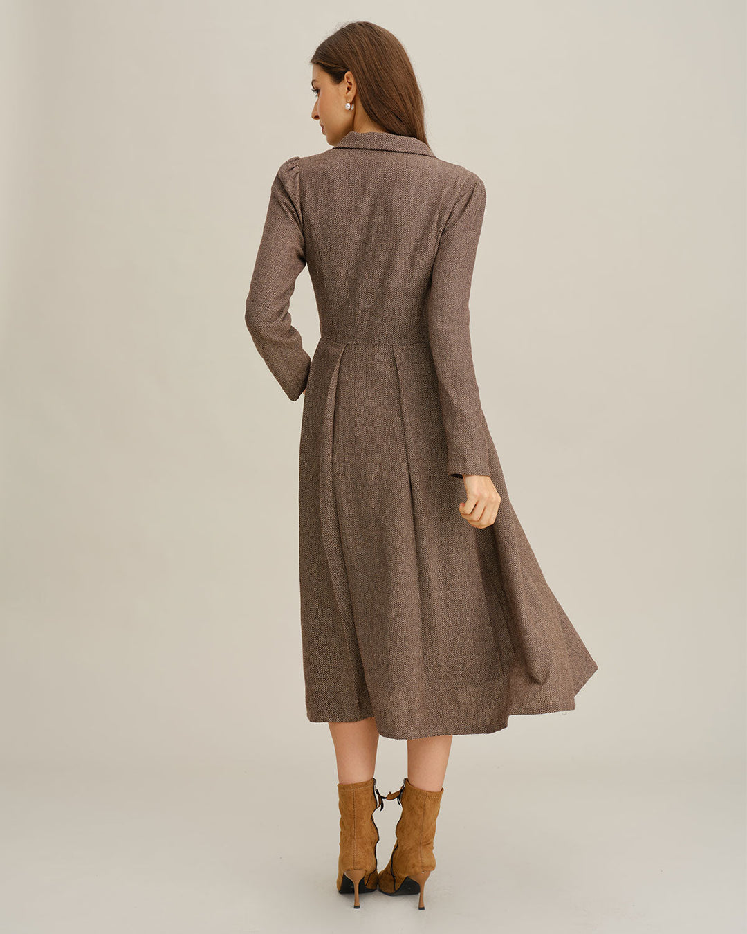SALE | Brown A-Line Pleated Midi Dress