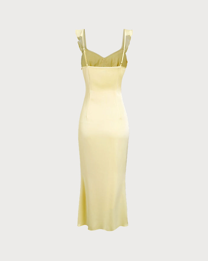 SALE | Yellow V Neck Ruffle Mermaid Midi Dress