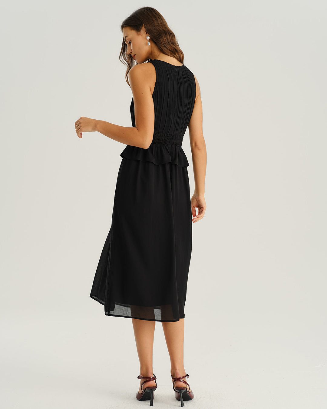 SALE | Black Round Neck A-Line Sleeveless Midi Dress