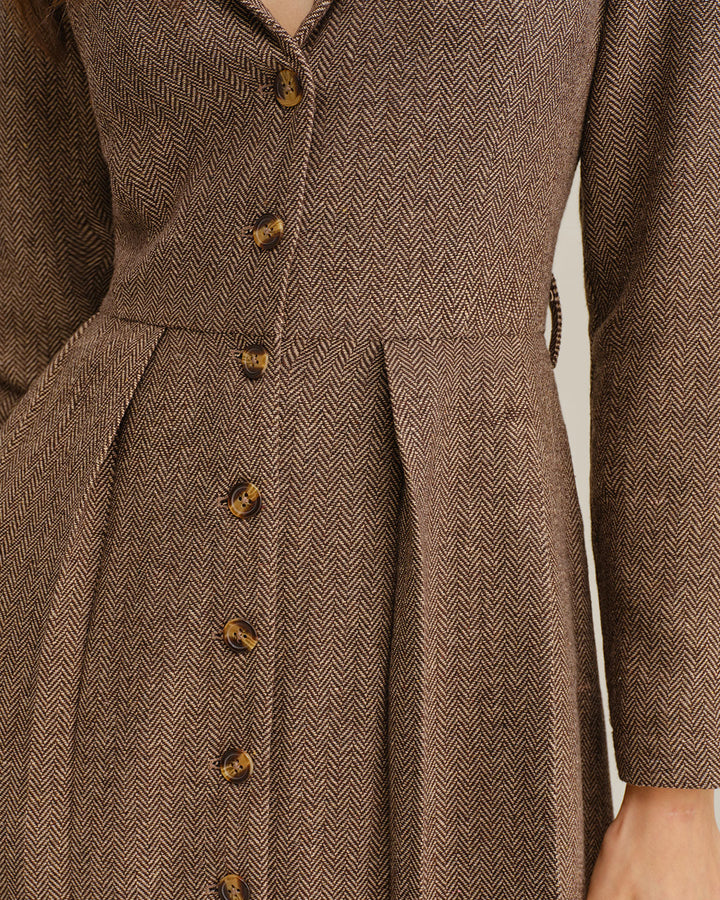 SALE | Brown A-Line Pleated Midi Dress