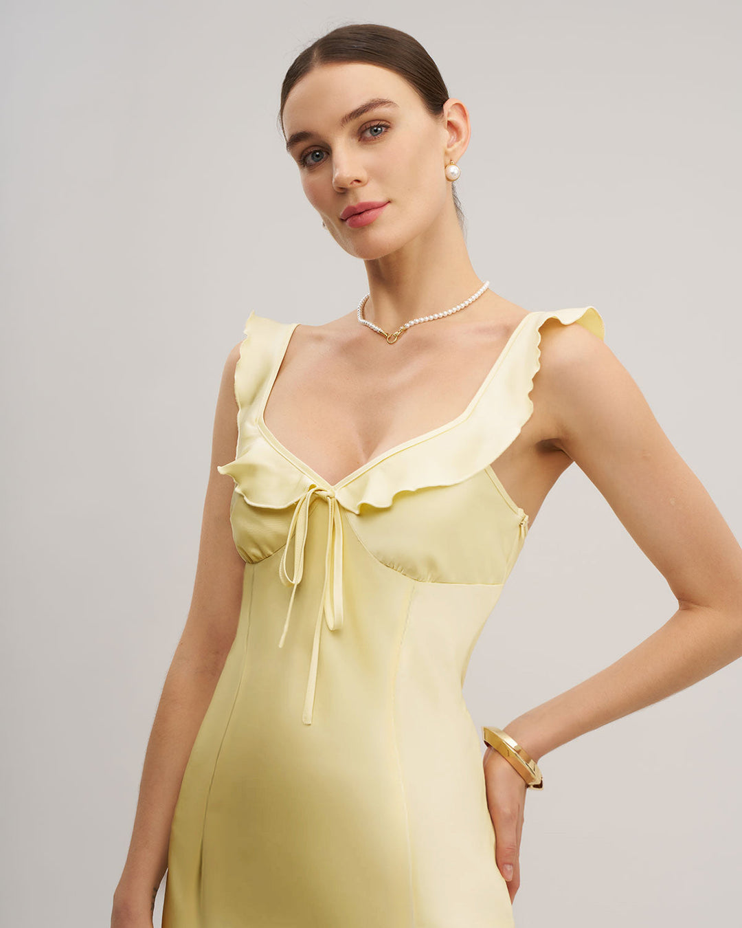 SALE | Yellow V Neck Ruffle Mermaid Midi Dress