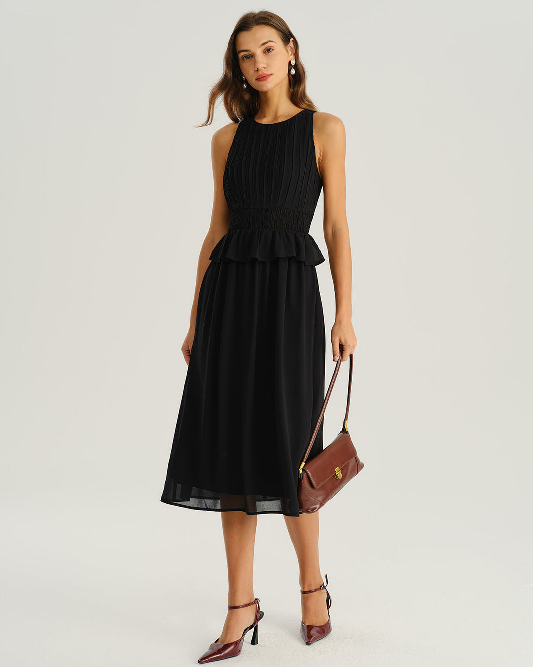 SALE | Black Round Neck A-Line Sleeveless Midi Dress