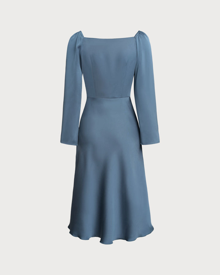 SALE | Blue Cowl Neck A-Line Midi Dress