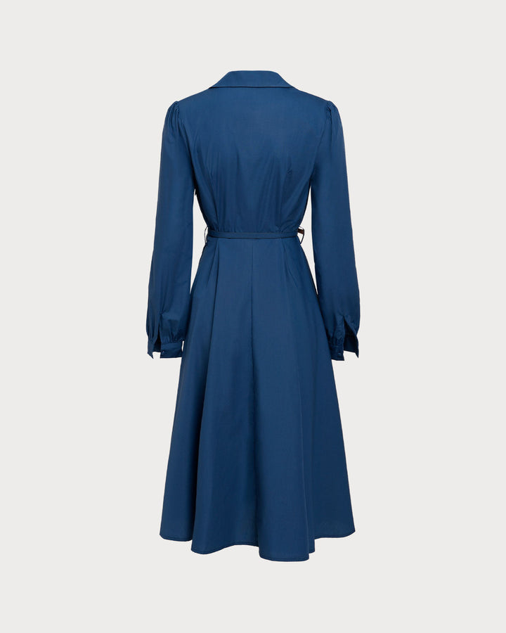 SALE | Blue V-Neck Belt Midi Dress