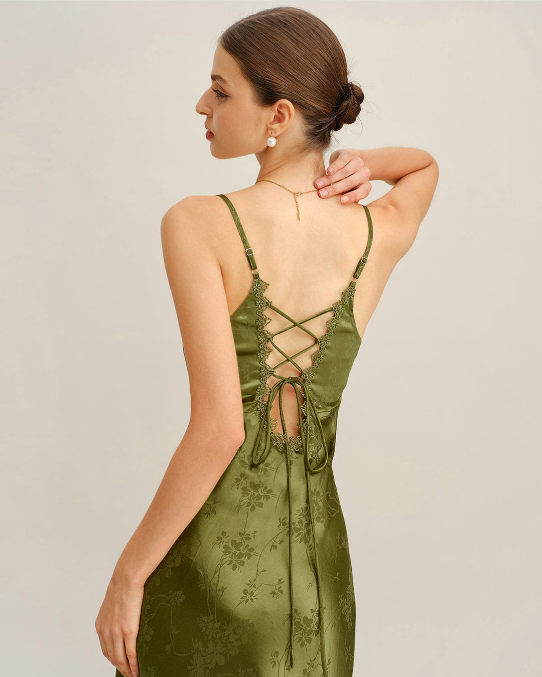 SALE | Green Jacquard Corset Slip Maxi Dress