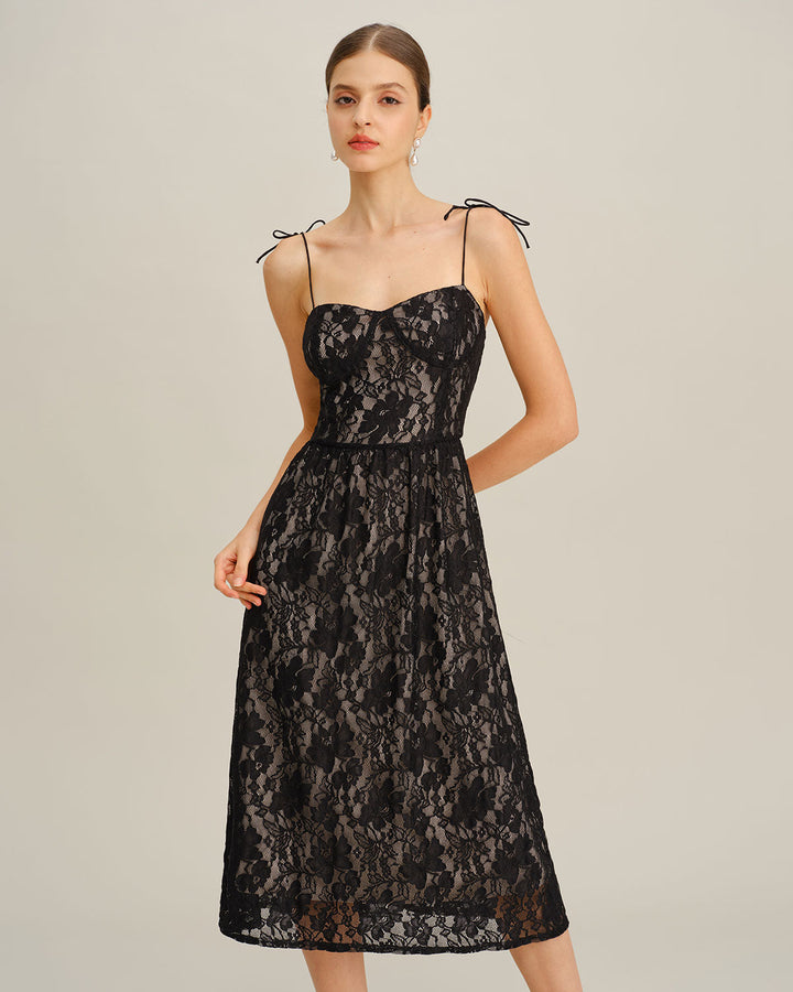 SALE | Black Sweetheart Neck A-Line Slip Midi Dress