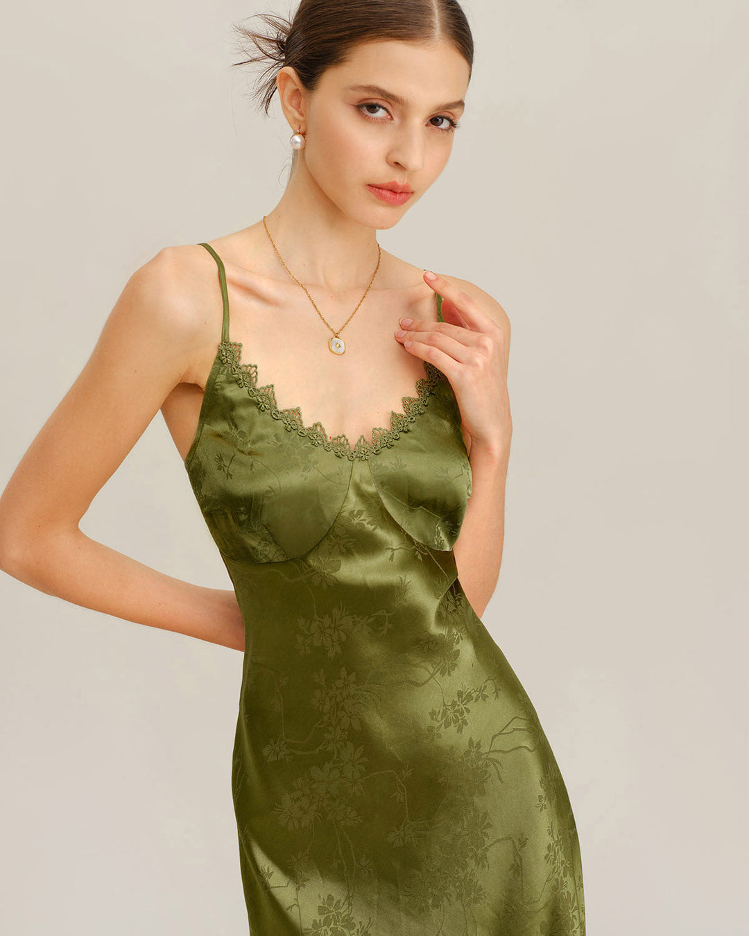 SALE | Green Jacquard Corset Slip Maxi Dress